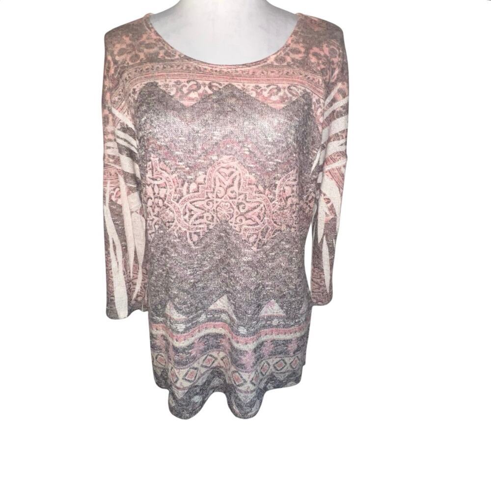 Perseption Concept women's XL boho Santa Fe stretchy knit tunic blouse USA